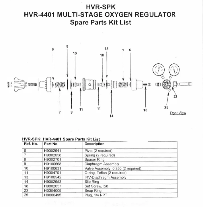 SPARE PART KIT FOR Broco HVR-4401 Oxygen Regulator